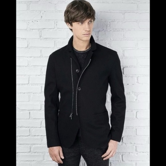 JOHN VARVATOS FELTED BLACK WOOL ASYMMETRIC ZIP JACKET Size L $898 - Picture 1 of 5